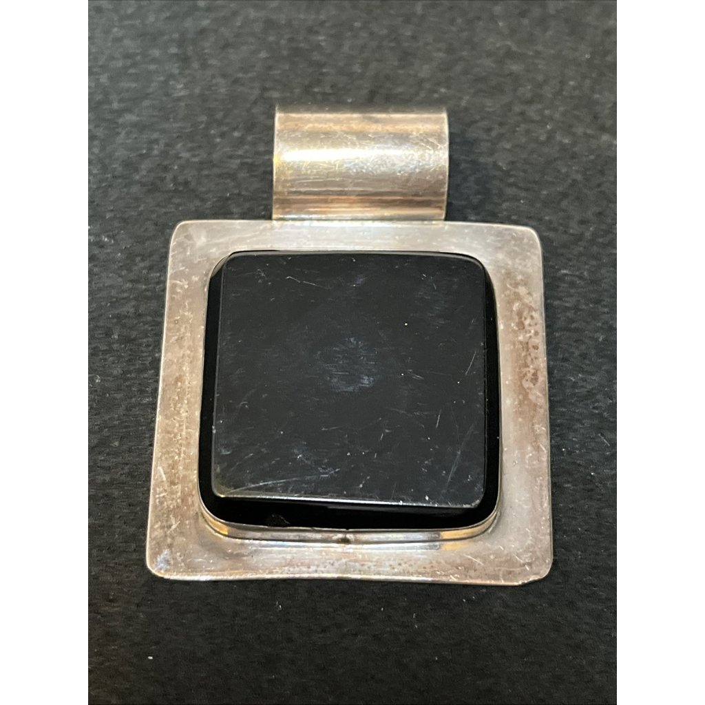 Vintage Modernist Sterling Silver Black Onyx Slide Pendant 25 Square 302g 70$